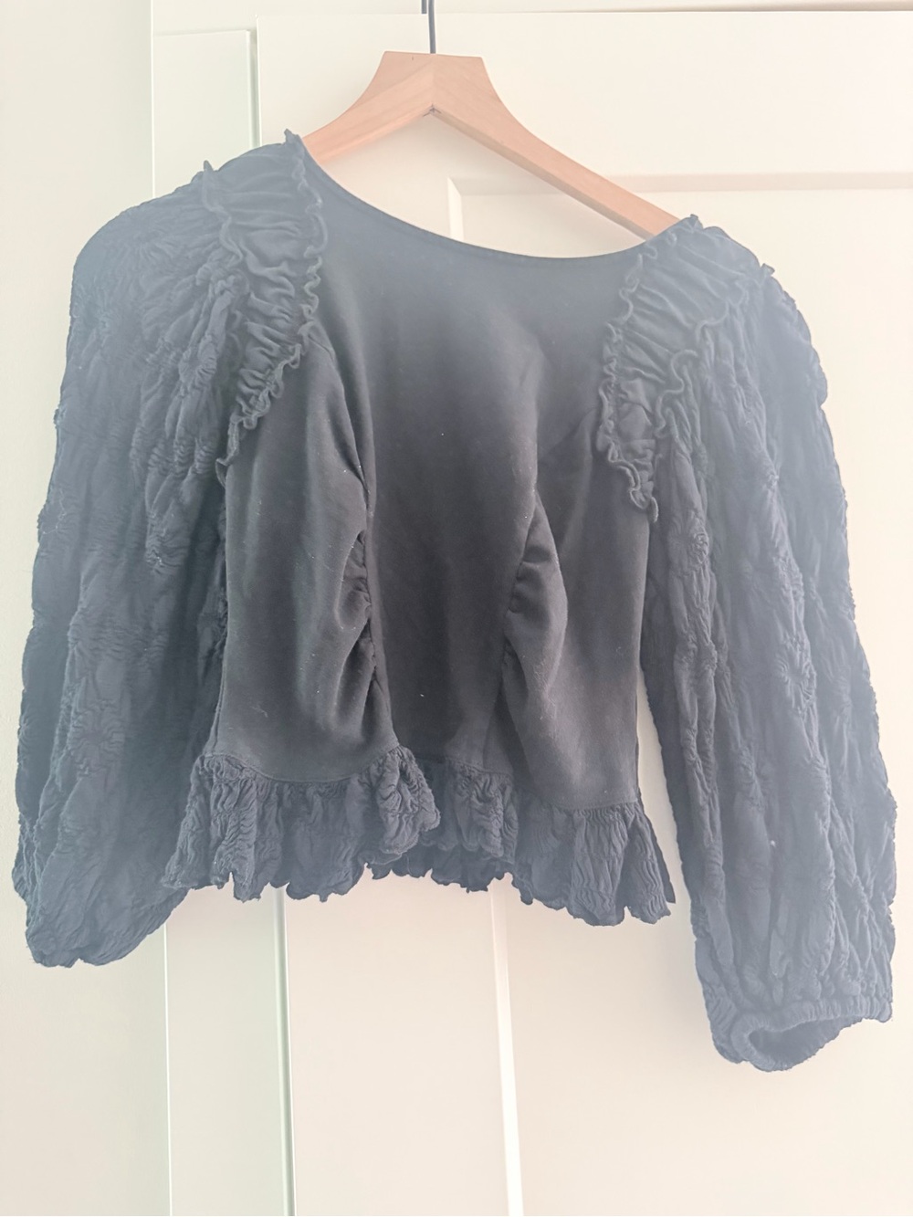 Free People Black Ruffled Long-Sleeve Blouse